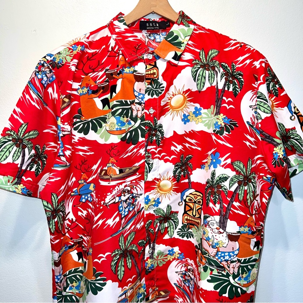 Hawaiian Santa Vacation Button Up Shirt Size Large SSLR Men's Collection Holiday